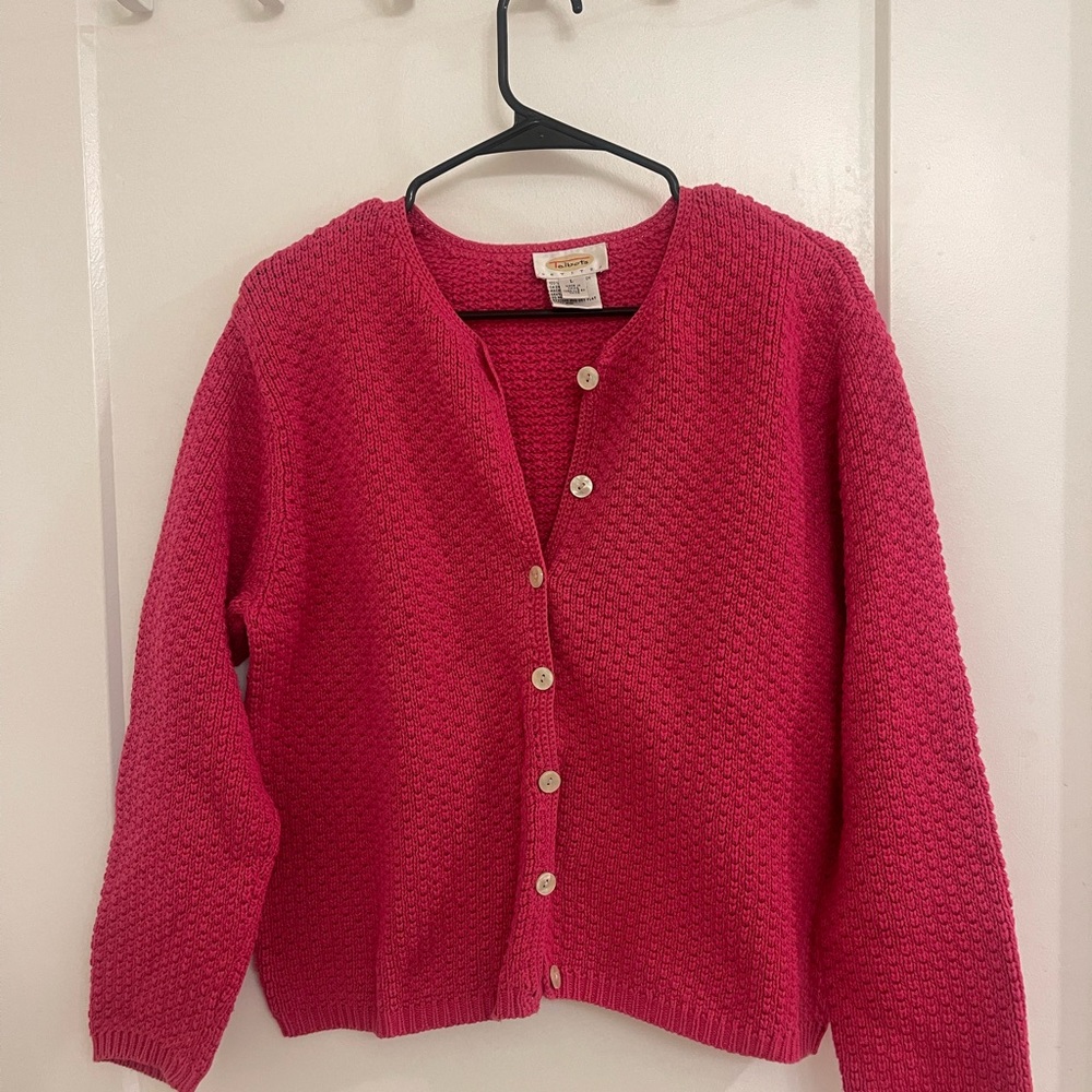Vintage 90s Cotton GrandmaCore Cottagecore Hot Pink Button-Front Knit Cardigan